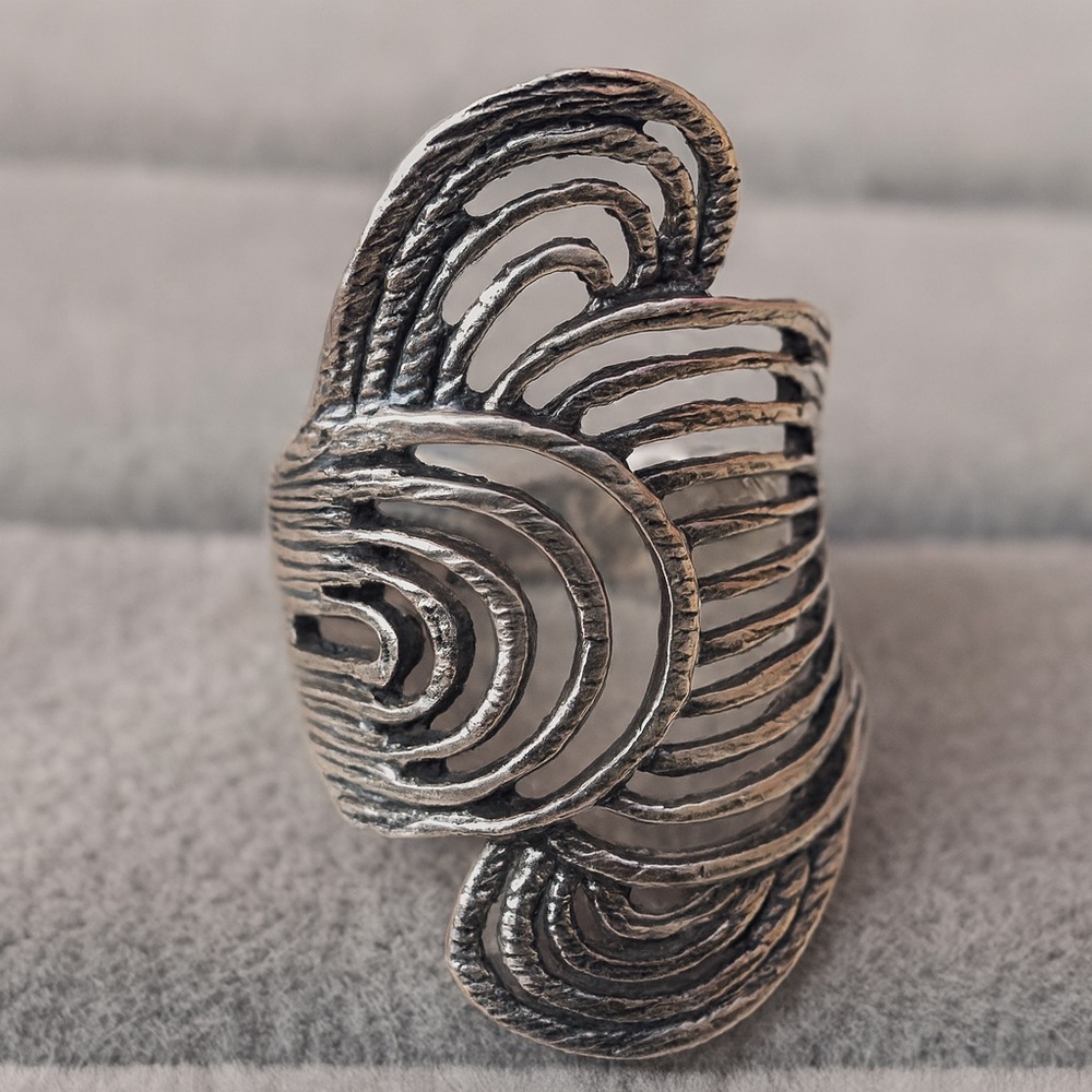 Statement Silver Openwork Ring Artistic, Bold, Un… - image 1